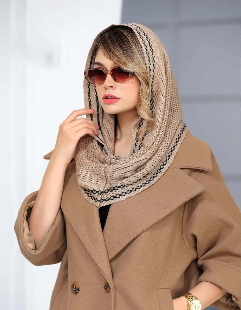 شال بافت ریز رینگی طرح حاشیه پیچازی | لطیف و خاص برای استایل زمستانی