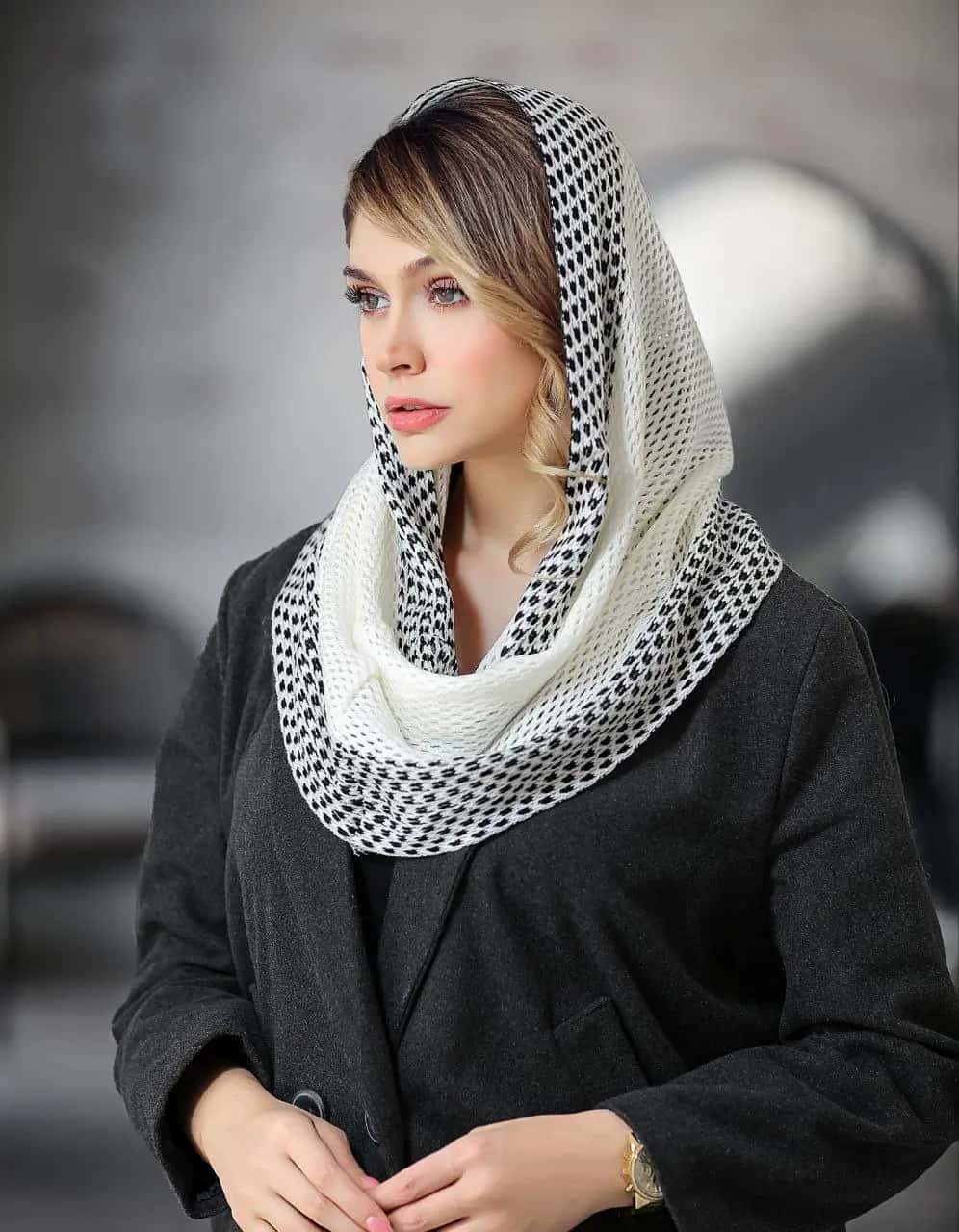 شال بافت زنانه رینگی حاشیهدار | ترند زمستانی شالیبگ